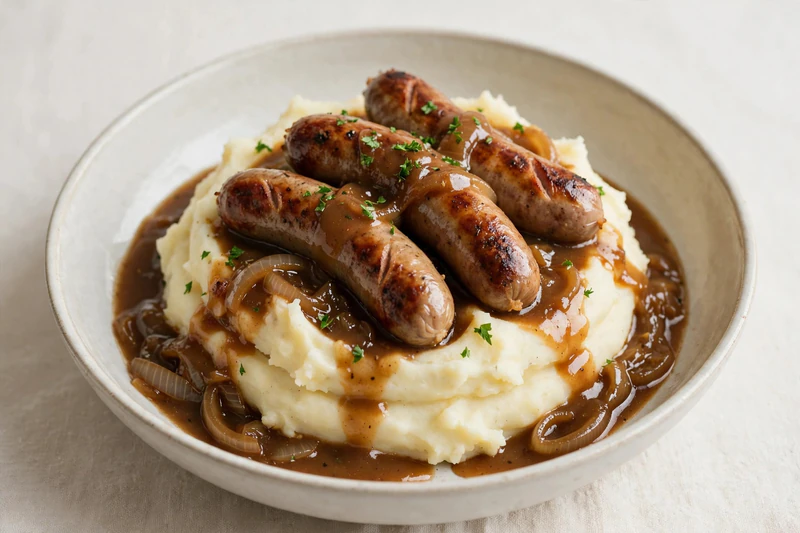 Saucisses et purée à l’oignon