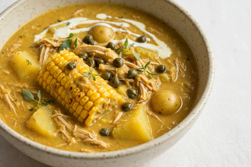 Ajiaco bogotano au poulet et pommes de terre