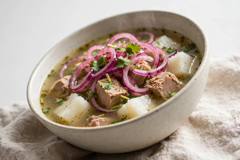 Encebollado équatorien au thon et manioc