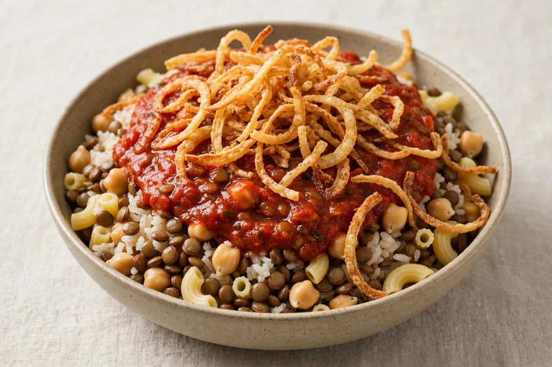 Egyptian Koshari with Lentils and Chickpeas