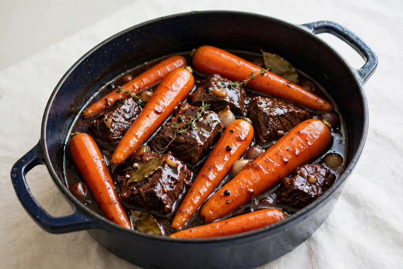 Bœuf aux carottes braisé au vin rouge