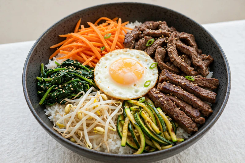 Beef Bibimbap with Sautéed Vegetables