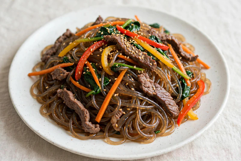 Japchae coréen au bœuf et légumes