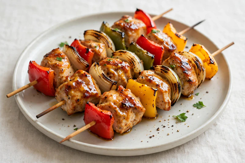 Brochettes de poulet marinées érable et moutarde