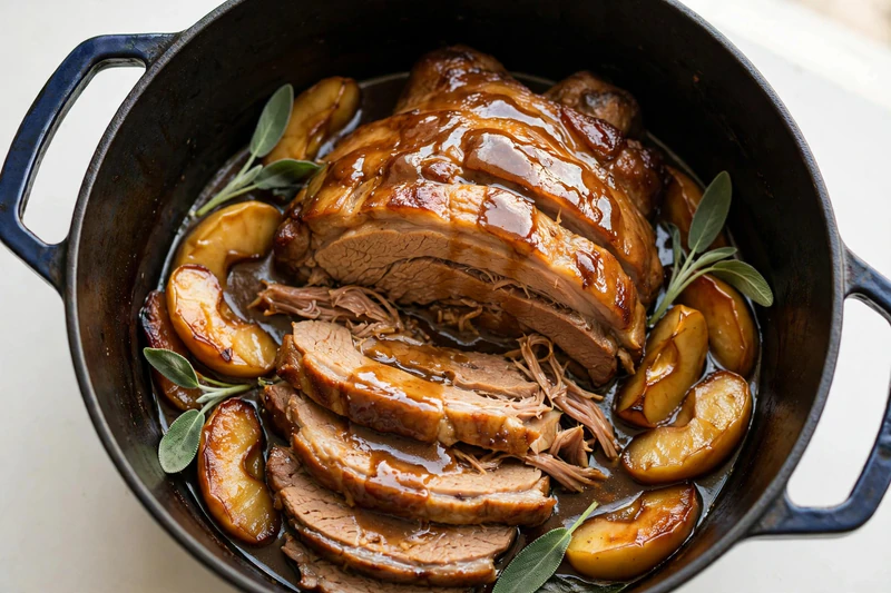 Épaule de porc braisée aux pommes et à la sauge