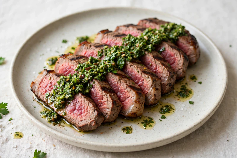 Steak de flanc grillé, chimichurri du jardin