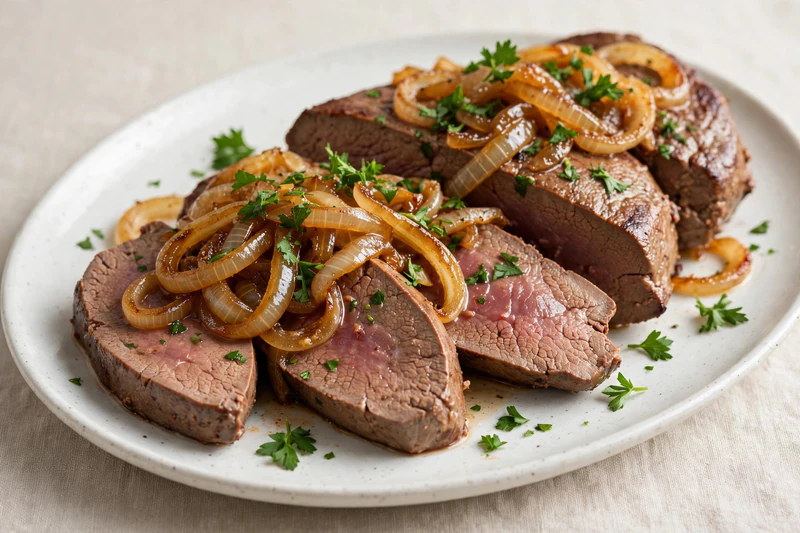 Foie de veau poêlé aux oignons