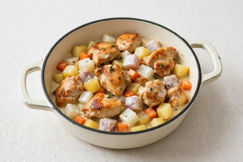 Fricassée de poulet aux légumes racines