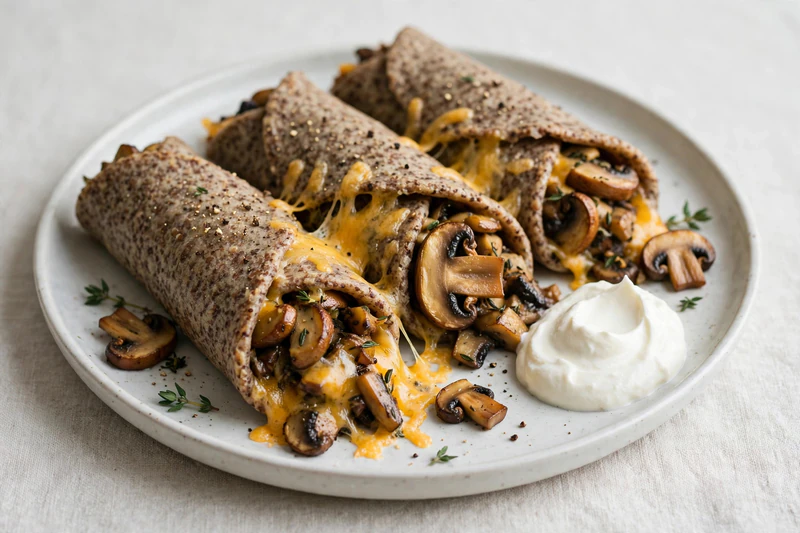 Galettes de sarrasin farcies aux champignons et au cheddar