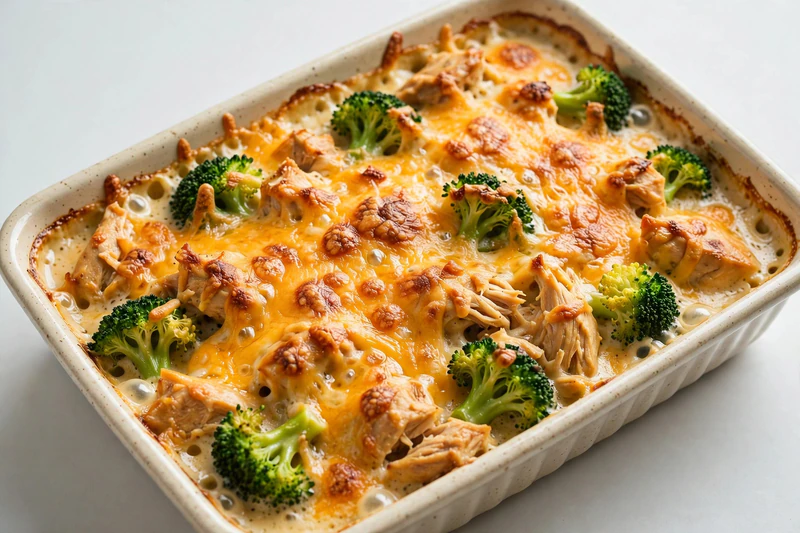 Gratin de poulet, brocoli et cheddar fort