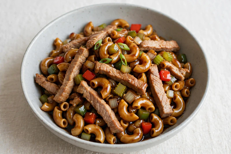 Macaroni chinois au porc et légumes
