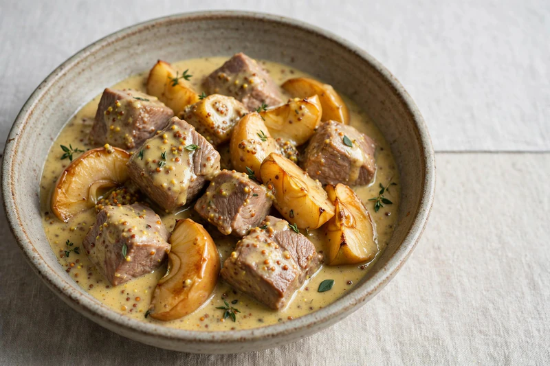 Mijoté de porc aux pommes et à la moutarde
