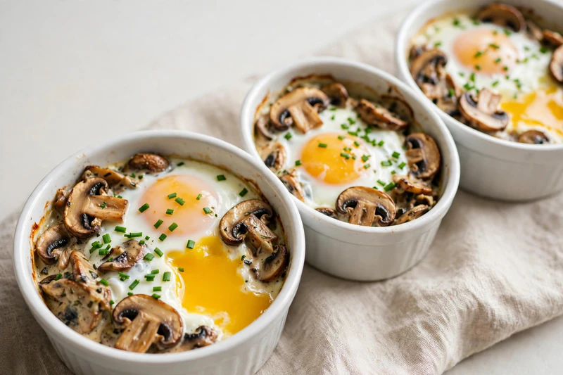 Œufs cocotte aux champignons et à la crème