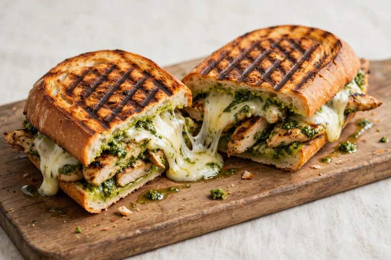 Panini au poulet, pesto et fromage d'ici