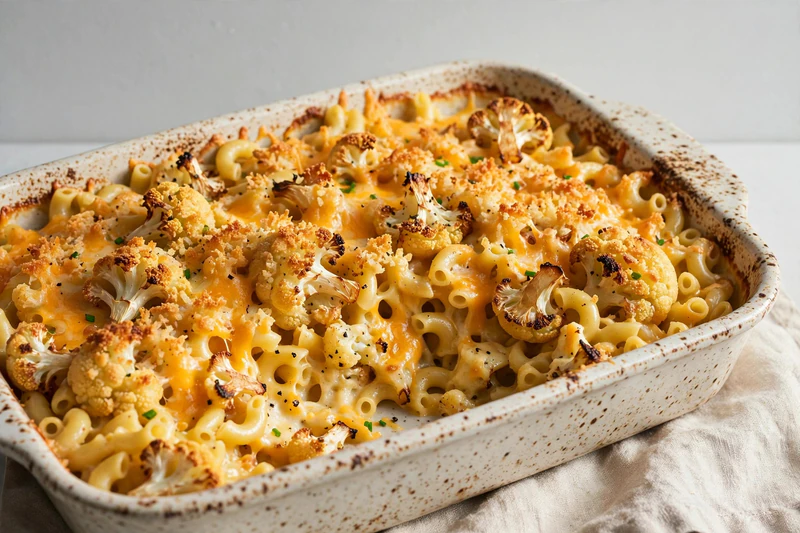Pâtes courtes au chou-fleur rôti et au cheddar