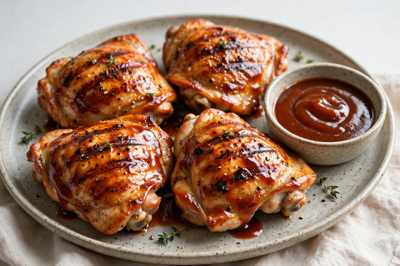 Hauts de cuisse de poulet grillés, sauce barbecue à l'érable