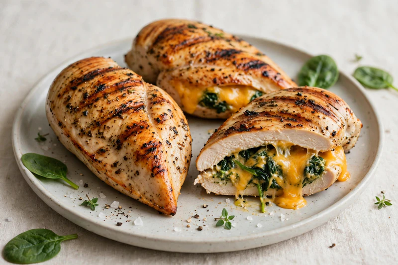 Poitrines de poulet grillées farcies au cheddar et aux épinards