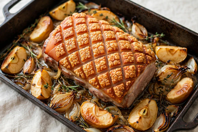 Rôti de porc croustillant aux pommes
