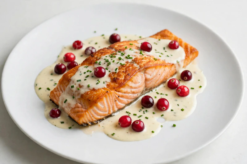 Saumon poêlé, beurre blanc aux canneberges