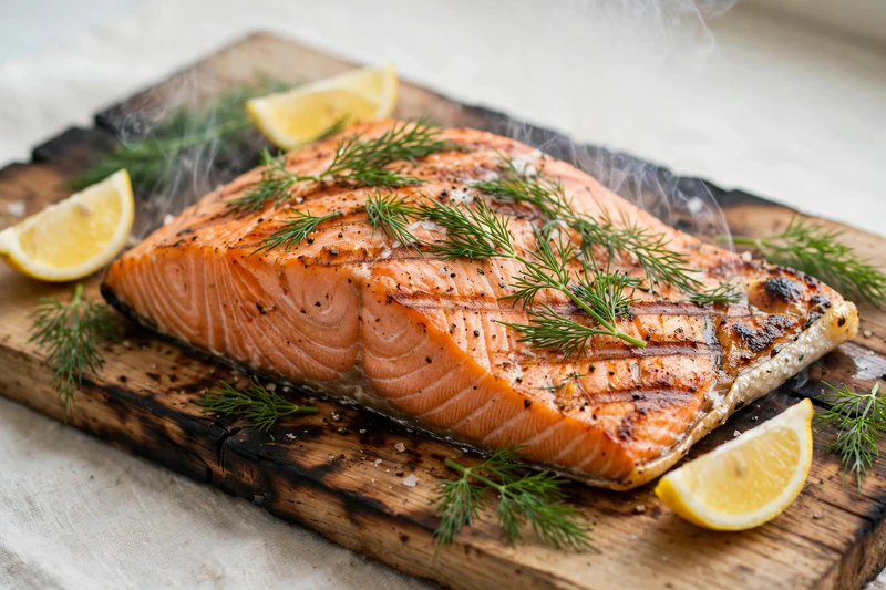 Saumon grillé sur planche de cèdre