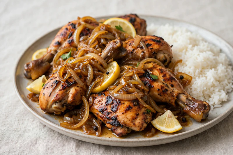 Poulet yassa sénégalais aux oignons et citron