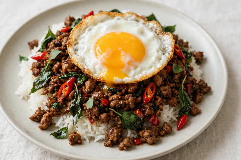 Pad krapow thaïlandais au poulet et basilic