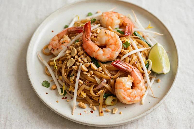 Pad thaï aux crevettes et cacahuètes