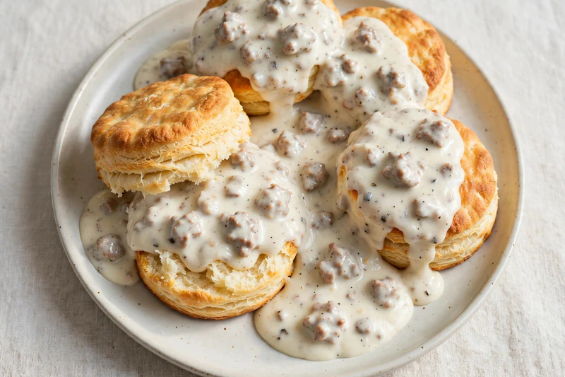 Biscuits américains et sauce blanche au porc