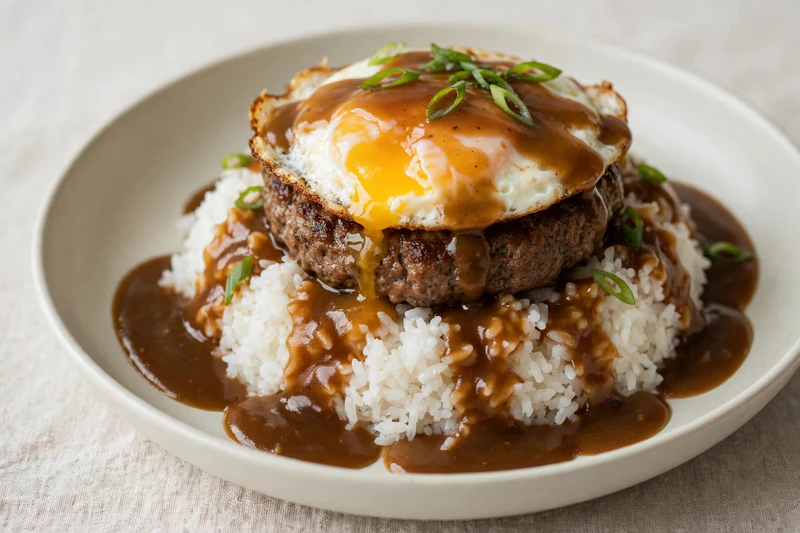 Loco moco hawaïen et sauce brune