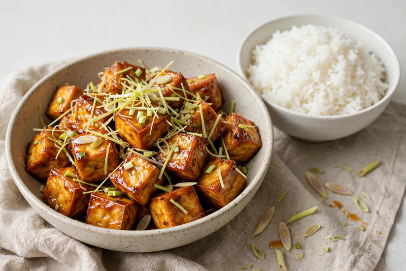 Tofu caramélisé à la citronnelle