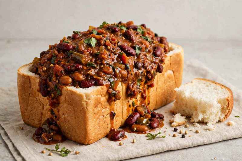 Bunny chow sud-africain au curry de haricots